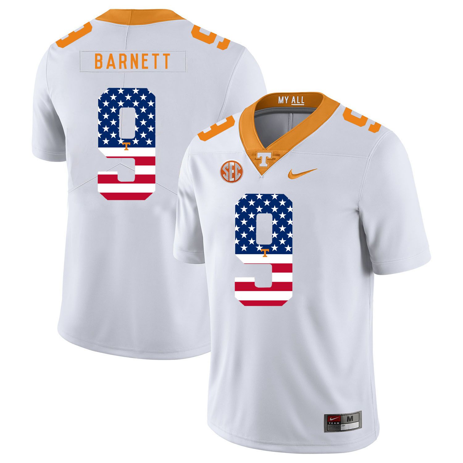 Men Tennessee Volunteers 9 Barnett White Flag Customized NCAA Jerseys